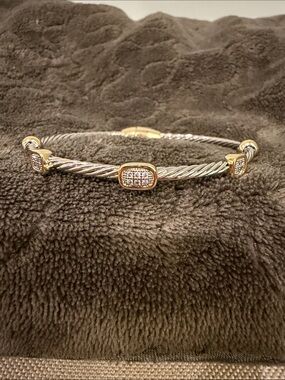 Two-Tone Gold and Silver Pave Cable Cuff Bracelet